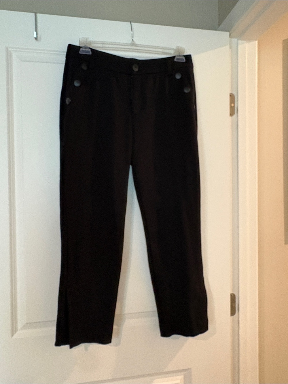 CAbi Black Wide-Leg Pants with Button Detail